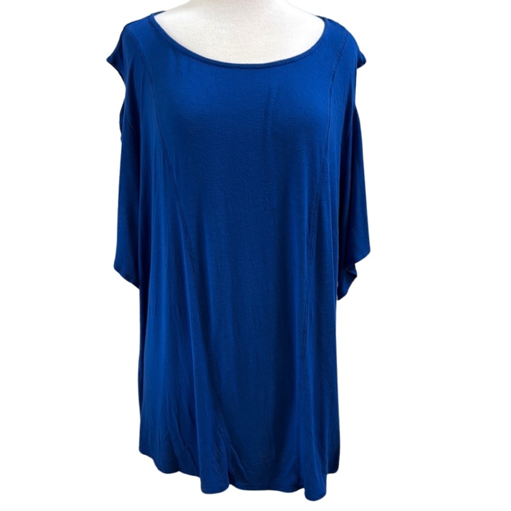 Sejour Cobalt Blue Cold Shoulder Short Sleeve Tunic Plus Size